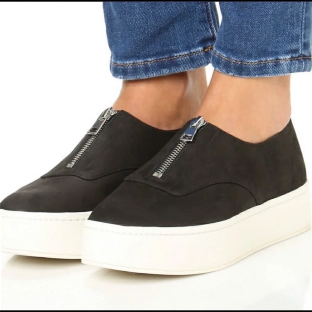 Vince black suede platform zippered sneakers sz 8